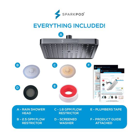 SparkPod Duschkopf – Hochdruckregen – luxuriöser moderner Look – werkzeuglose Installation in 1 Minute – der perfekte verstellbare Ersatz für Ihre Badezimmer-Duschköpfe (20,3 cm quadratisch,