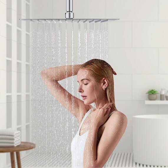 DETBOM Duschkopf Regendusche 25x25cm/10 Zoll Quadrat, 304 Edelstahl Regendusche Duschkopf Wassersparender mit 121 Silikondüsen mit Antikalk-Funktion, Regenduschkopf 360° Drehbar, Chrom