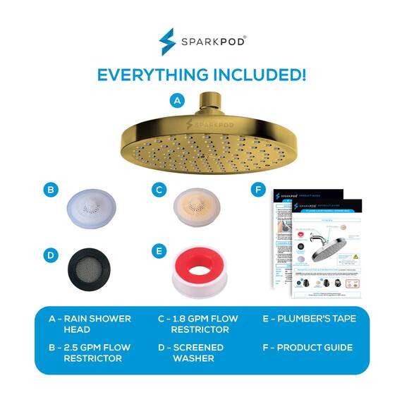 SparkPod Duschkopf – Hochdruckregen – Luxuriöser moderner Look – werkzeuglose 1-Minuten-Installation – der perfekte verstellbare Ersatz für Ihr Badezimmer Duschköpfe (20,3 cm kreisförmig, Gold)