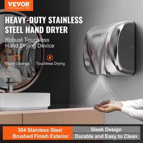 VEVOR Händetrockner 1300W Elektrischer Handtrockner 7-10s Trocknungszeit Kommerzieller Wandhandtrockner Handfön mit HEPA-Filter 99,97% Filtrationseffizienz Lufthandtrockner Küche Badezimmer Toilette