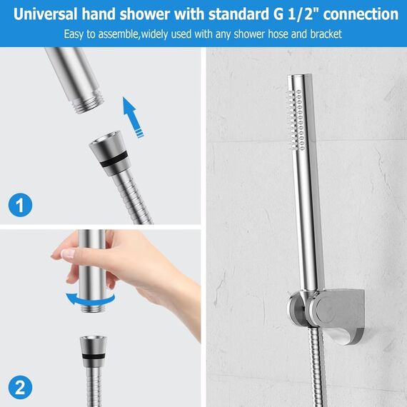 ACEFY Duschkopf wassersparend 1 Strahlart Handbrause/Stabhandbrause mit 48 Anti-kalk Dusen Duschbrause massiv Messing Verchromt