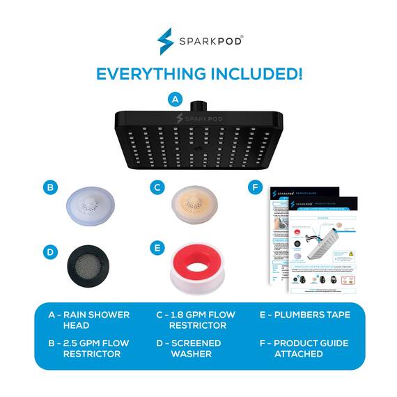 SparkPod Duschkopf – Hochdruckregen – luxuriöser moderner Look – werkzeuglose 1-Minuten-Installation – der perfekte verstellbare Ersatz für Ihre Badezimmer-Duschköpfe (20,3 cm quadratisch,