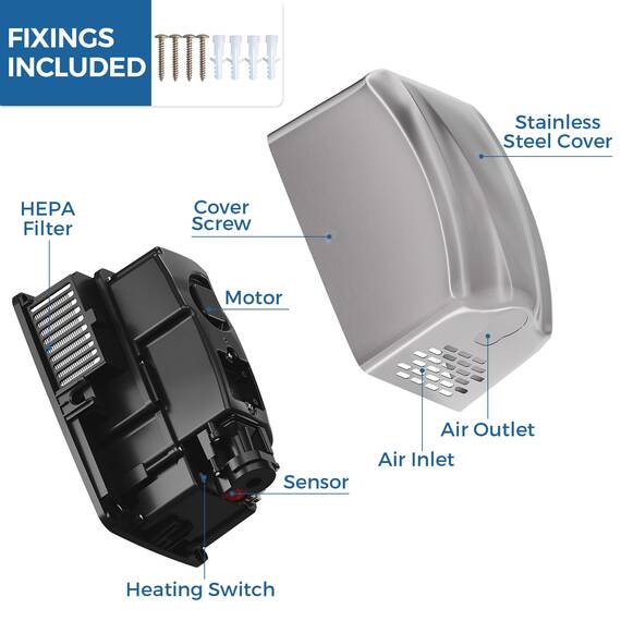 stardrix UL-zugelassener Edelstahl-Händetrockner mit HEPA-Filter, robuster automatischer elektrischer Hochgeschwindigkeits-Händetrockner für gewerbliche Toilette, gebürstet