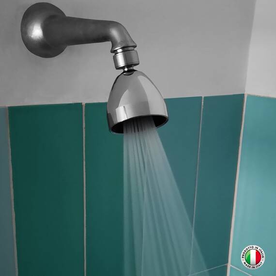 Siroflex Duschkopf Antikalk 2765/S, ABS Chrom Schwarz, Breiter Strahl, Universalanschluss 1/2", Mit Wassersparendem Durchflussbegrenzer, Kugelgelenk aus Messing, Made in Italy