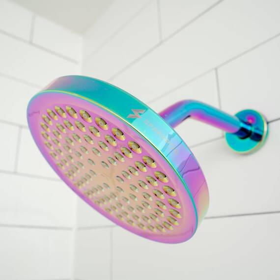 SparkPod Fixed Shower Head - High Pressure Rain - Luxury Modern Look - Easy Tool Free Installation - The Perfect Adjustable Replacement (Rainbow, 15cm Round)