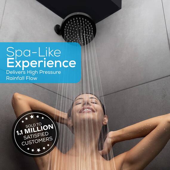 SparkPod Fester Duschkopf - Hochdruckregen - Luxus Moderne Optik - Einfache Installation ohne Werkzeug - Perfekter verstellbarer Ersatz für Ihre Badezimmer Duschköpfe (15cm rund, Mitternachtsschwarz