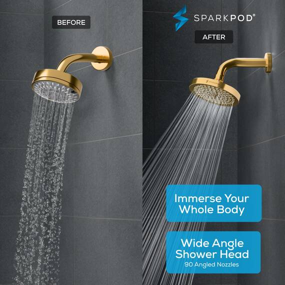 SparkPod Duschkopf – Hochdruckregen – Luxuriöser moderner Look – werkzeuglose 1-Minuten-Installation – der perfekte verstellbare Ersatz für Ihr Badezimmer Duschköpfe (Gold, 15cm Square)