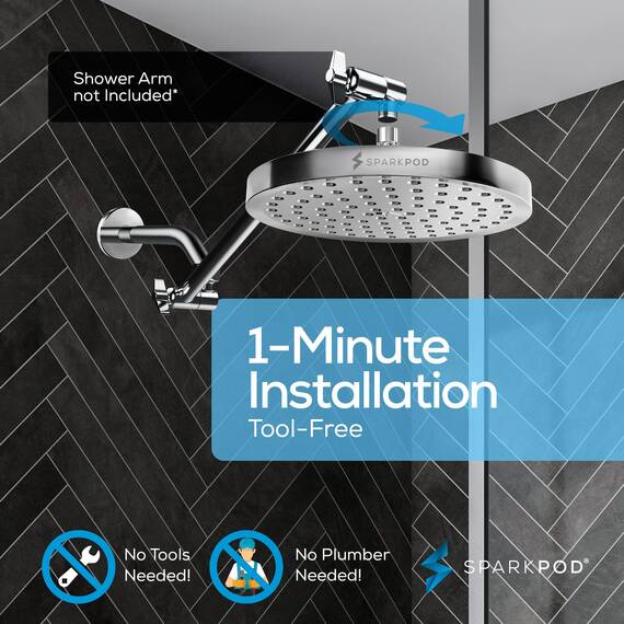 SparkPod Duschkopf - Hochdruckregen – Regenduschkopf - Moderner, Luxuriöser Look - Verstellbar & Werkzeuglose Installation in 1 Minute – Ersatz für Badezimmer Duschköpfe - Kopfbrause -Regendusche