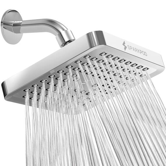 SparkPod Feststehender Duschkopf - Regenduschkopf - Hoher Druck - Einfache Werkzeugfreie Installation - Verstellbares Ersatzteil (Chrome, 15cm Quadratisch) - Duschköpfe - Duschkopf Wassersparend