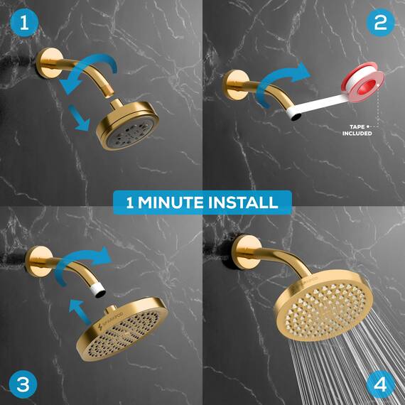 SparkPod Duschkopf – Hochdruckregen – Luxuriöser moderner Look – werkzeuglose 1-Minuten-Installation – der perfekte verstellbare Ersatz für Ihr Badezimmer Duschköpfe (Gold, 15cm Square)
