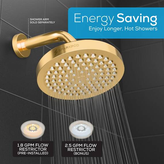 SparkPod Duschkopf – Hochdruckregen – Luxuriöser moderner Look – werkzeuglose 1-Minuten-Installation – der perfekte verstellbare Ersatz für Ihr Badezimmer Duschköpfe (Gold, 15cm Square)