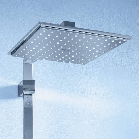 GROHE Euphoria Cube 230, Duschsystem (Regendusche mit Thermostat und schwenkbarem Kopfbrausearm, Sicherheitssperre bei 38°C, Duscharmatur mit Antikalk-System), chrom, 26087000