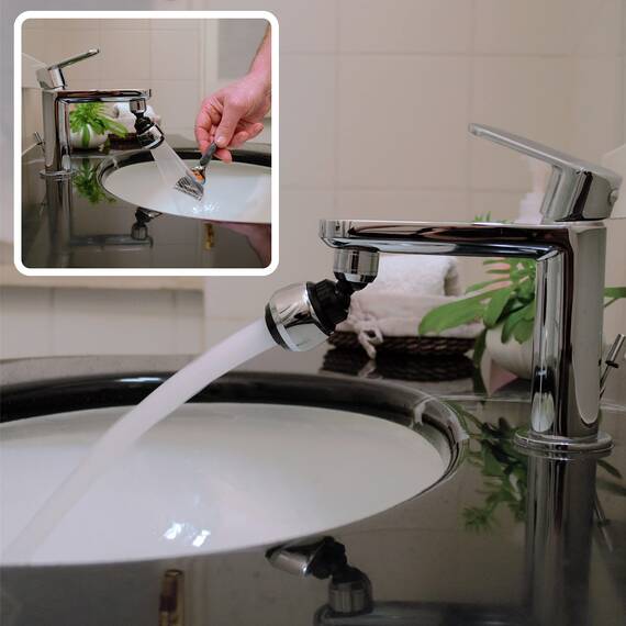 Siroflex 2765/5 W "Combi" – Set mit wassersparendem Duschkopf + Strahlregler | Duschkopf mit Gelenk und Strahlregler mit Wasserdurchfluss