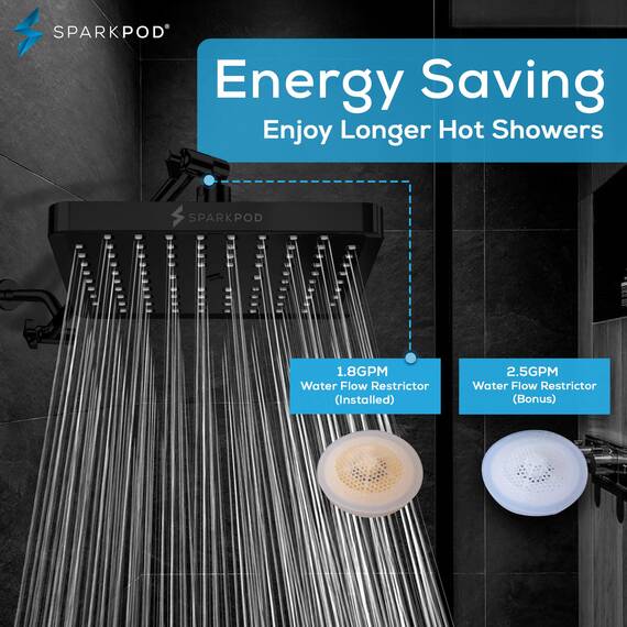 SparkPod Duschkopf – Hochdruckregen – luxuriöser moderner Look – werkzeuglose 1-Minuten-Installation – der perfekte verstellbare Ersatz für Ihre Badezimmer-Duschköpfe (20,3 cm quadratisch,