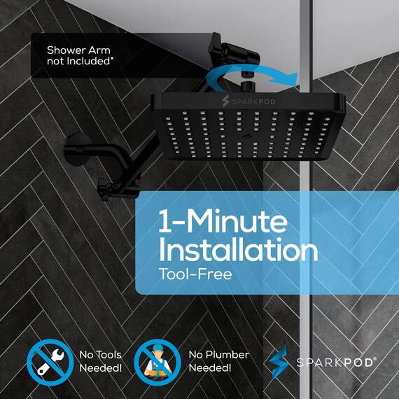 SparkPod Duschkopf – Hochdruckregen – luxuriöser moderner Look – werkzeuglose 1-Minuten-Installation – der perfekte verstellbare Ersatz für Ihre Badezimmer-Duschköpfe (20,3 cm quadratisch,