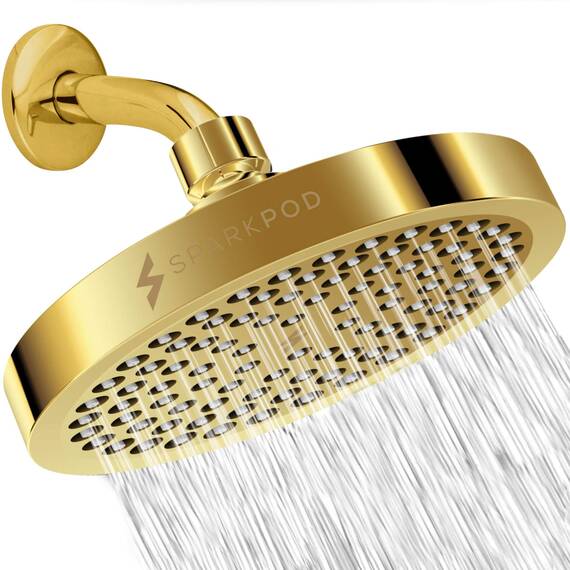 SparkPod Duschkopf – Hochdruckregen – Luxuriöser moderner Look – werkzeuglose 1-Minuten-Installation – der perfekte verstellbare Ersatz für Ihr Badezimmer Duschköpfe (Gold, 15cm Square)