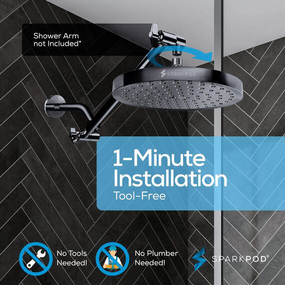 SparkPod Fester Duschkopf - Hochdruckregen - Luxus Moderne Optik - Einfache Installation ohne Werkzeug - Perfekter verstellbarer Ersatz für Ihre Badezimmer Duschköpfe (20cm rund, Titan Anthrazit)