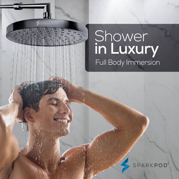 SparkPod Fester Duschkopf - Hochdruckregen - Luxus Moderne Optik - Einfache Installation ohne Werkzeug - Perfekter verstellbarer Ersatz für Ihre Badezimmer Duschköpfe (20cm rund, Titan Anthrazit)