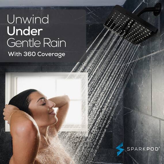 SparkPod Duschkopf – Hochdruckregen – luxuriöser moderner Look – werkzeuglose 1-Minuten-Installation – der perfekte verstellbare Ersatz für Ihre Badezimmer-Duschköpfe (20,3 cm quadratisch,