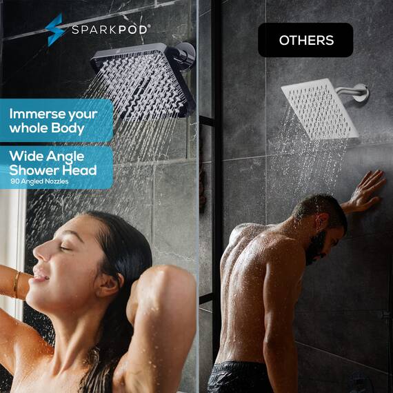 SparkPod Duschkopf – Hochdruckregen – luxuriöser moderner Look – werkzeuglose Installation in 1 Minute – der perfekte verstellbare Ersatz für Ihre Badezimmer-Duschköpfe (20,3 cm quadratisch,