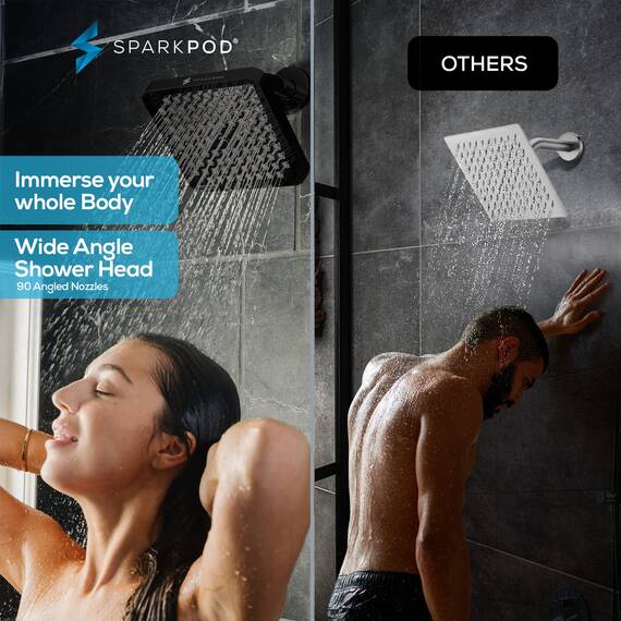 SparkPod Duschkopf – Hochdruckregen – luxuriöser moderner Look – werkzeuglose 1-Minuten-Installation – der perfekte verstellbare Ersatz für Ihre Badezimmer-Duschköpfe (20,3 cm quadratisch,