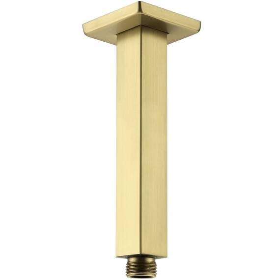 Duscharm mit Flansch, gebürstet, goldfarben, 15,2 cm, gerade, Edelstahl-Oberseite, Regenduschkopf-Verlängerungsrohr, quadratisch geformt