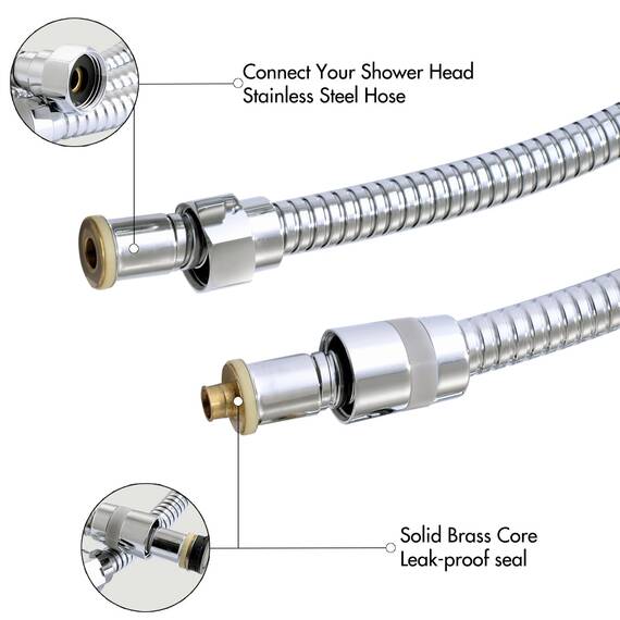ACEFY Duschkopf wassersparend 1 Strahlart Handbrause/Stabhandbrause Duschbrause massiv Messing Gebürstet mit leicht zu reinigenden Gummidüsen (Verchromt Duschkopf +Schlauch)