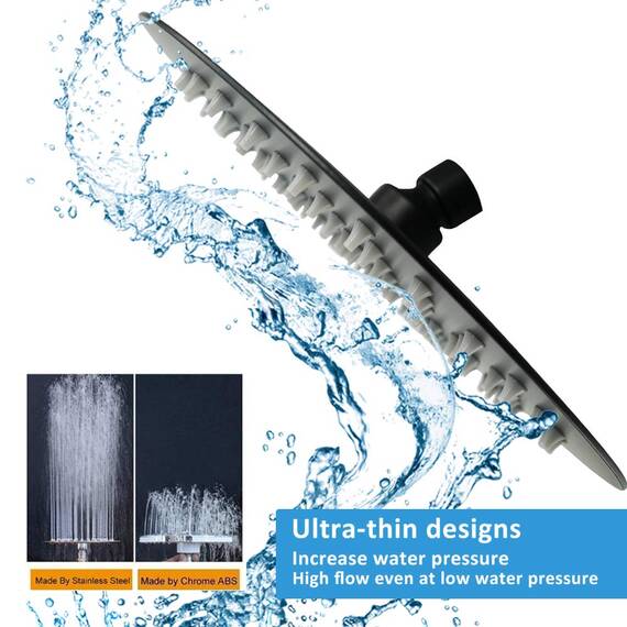 Hochdruck-Duschkopf, 20,3 cm Regenduschkopf, ultradünnes Design, druckverstärkend, tolles Duscherlebnis, NearMoon High Flow Edelstahl-Regenduschkopf (mattschwarz)