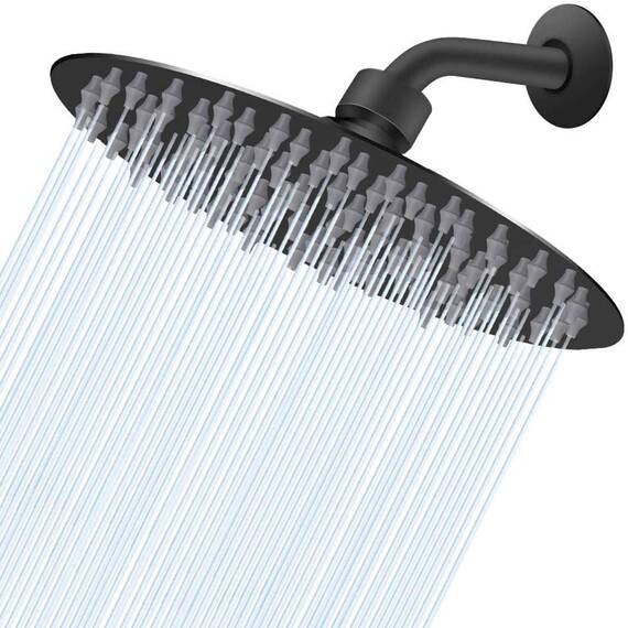 Hochdruck-Duschkopf, 20,3 cm Regenduschkopf, ultradünnes Design, druckverstärkend, tolles Duscherlebnis, NearMoon High Flow Edelstahl-Regenduschkopf (mattschwarz)