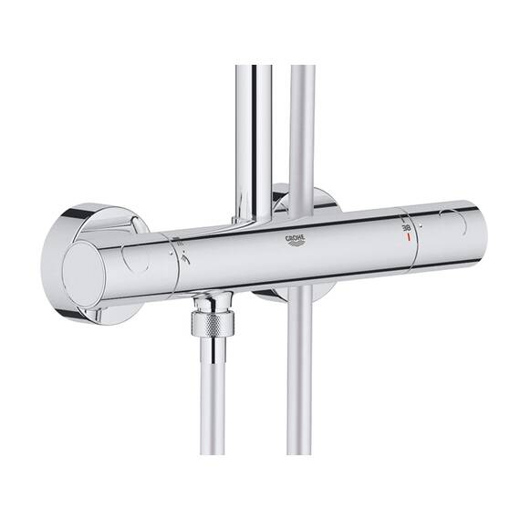 GROHE Euphoria 210, Duschsystem (Regendusche mit Thermostat und schwenkbarem Kopfbrausearm, Sicherheitssperre bei 38C, Duscharmatur mit Ablage und Antikalk-System), chrom, 27964000