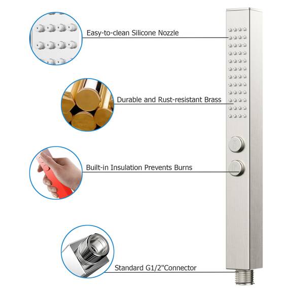 ACEFY Duschkopf wassersparend Dual Function Mode Handbrause Stabhandbrause mit Anti-kalk Dusen Duschbrause massiv Messing Gebürstet