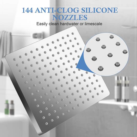 AiQInu 10 Zoll Eckig Duschkopf Regendusche,Verstellbarer Kopfbrause Wassersparend mit Anti-Kalk-Düsen,Wasserfall-Duschkopf aus Edelstahl,Durchmesser 25.4cm