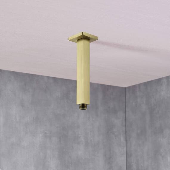 Duscharm mit Flansch, gebürstet, goldfarben, 15,2 cm, gerade, Edelstahl-Oberseite, Regenduschkopf-Verlängerungsrohr, quadratisch geformt