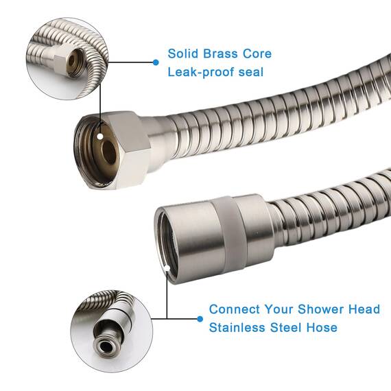 ACEFY Duschkopf wassersparend 1 Strahlart Handbrause/Stabhandbrause Duschbrause massiv Messing Gebürstet mit leicht zu reinigenden Gummidüsen (Verchromt Duschkopf +Schlauch)