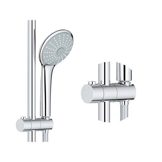 GROHE Vitalio Joy 260, Duschset ohne Armatur, wassersparend, 8l pro Min (Regendusche für vorhandene Armaturen, Kopfbrause mit 3 Strahlarten, Duschstange 74cm, Duschsystem), chrom, 27421002