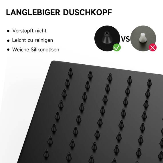 HAUSPROFI Kopfbrause 8 Zoll aus Edelstahl 304 - Duschkopf Regendusche mit Selbstreinigenden Düsen - Quadratischer Duschkopf Luxus Regenbrause Regenduschkopf - Mattschwarz (20CM)