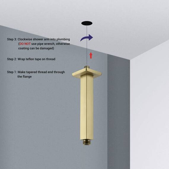 Duscharm mit Flansch, gebürstet, goldfarben, 15,2 cm, gerade, Edelstahl-Oberseite, Regenduschkopf-Verlängerungsrohr, quadratisch geformt