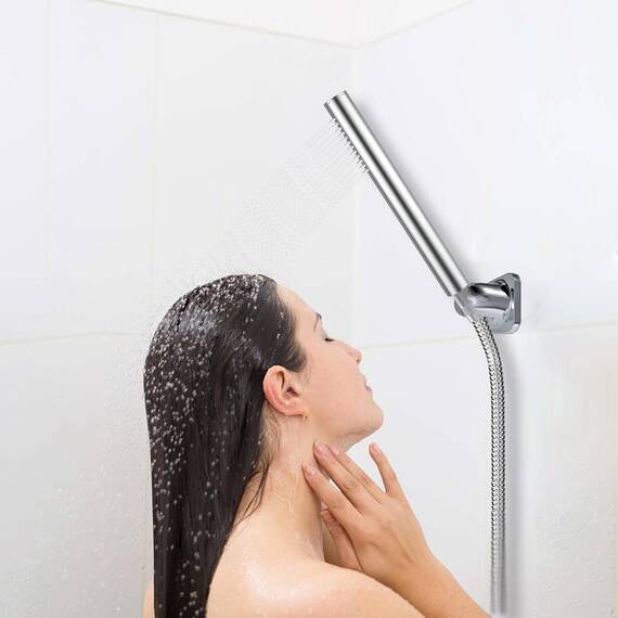 ACEFY Duschkopf wassersparend 1 Strahlart Handbrause/Stabhandbrause Duschbrause massiv Messing Gebürstet mit leicht zu reinigenden Gummidüsen (Verchromt Duschkopf +Schlauch)