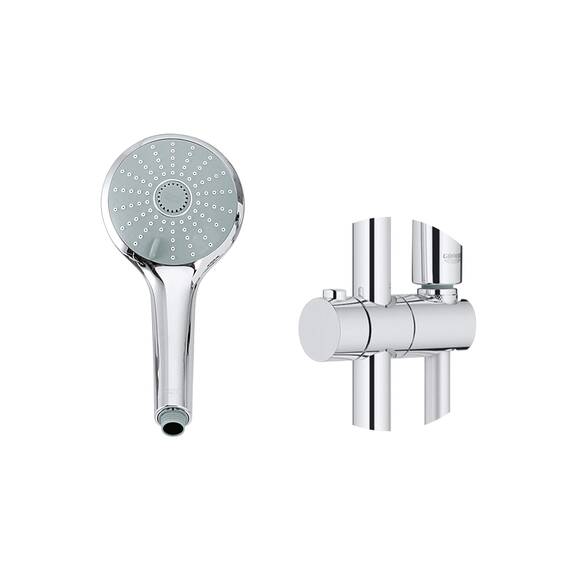 GROHE Euphoria 210, Duschsystem (Regendusche mit Thermostat und schwenkbarem Kopfbrausearm, Sicherheitssperre bei 38C, Duscharmatur mit Ablage und Antikalk-System), chrom, 27964000