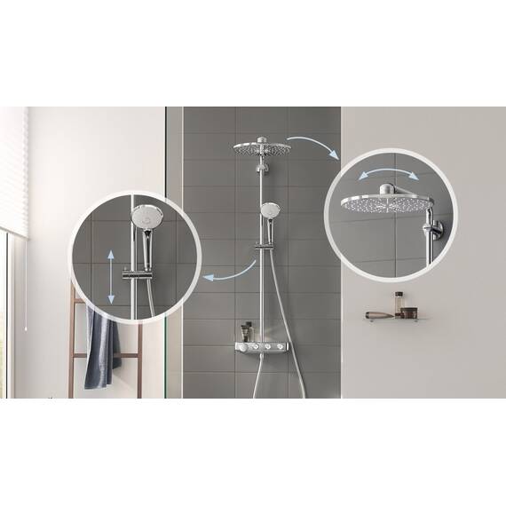 GROHE Euporia Smartcontrol 310 Duo - Duschsystem mit Thermostatbatterie (wassersparend, 3 Strahlarten, Verbrühungsschutz, inkl. Duschablage), moon white, 26507LS0