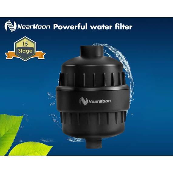 NearMoon Duschkopf und 15-stufige Duschfilter-Kombination, Hochdruckgefilterter Duschkopf für hartes Wasser, verbessert den Zustand Ihrer Haut, Haare - 1 austauschbare Filterkartusche (8 Zoll,