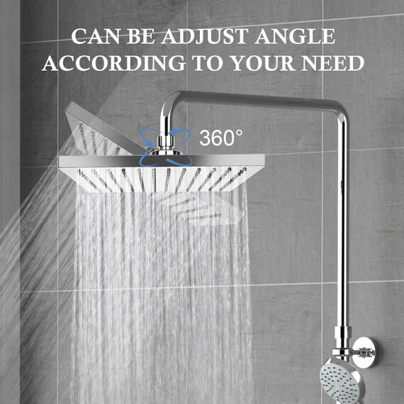AiQInu 10 Zoll Eckig Duschkopf Regendusche,Verstellbarer Kopfbrause Wassersparend mit Anti-Kalk-Düsen,Wasserfall-Duschkopf aus Edelstahl,Durchmesser 25.4cm