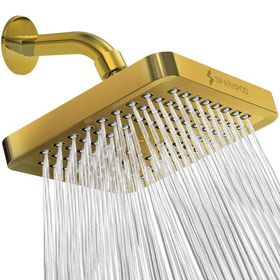 SparkPod Fixed Shower Head - High Pressure Rain - Luxury Modern Look - Easy Tool Free Installation - The Perfect Adjustable Replacement (Gold, 15cm Square)