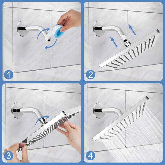 AiQInu 10 Zoll Eckig Duschkopf Regendusche,Verstellbarer Kopfbrause Wassersparend mit Anti-Kalk-Düsen,Wasserfall-Duschkopf aus Edelstahl,Durchmesser 25.4cm