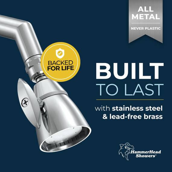 All Metal 5.1 cm Hochdruck-Duschköpfe - Chrom - Industrie Max 2,5 GPM Duschköpfe Hochdruck - Hoher Durchfluss Duschkopf mit Druckerhöhung Duschkopf - Einstellbares Sprühmuster
