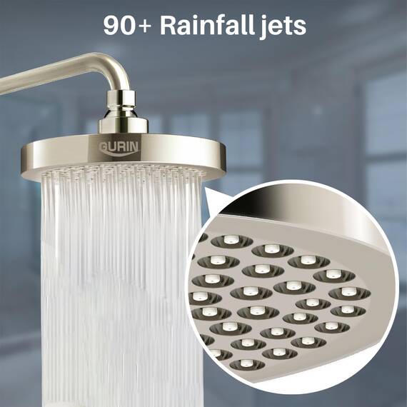 GURIN Duschkopf, Hochdruck-Regenduschkopf, 15,2 cm, luxuriöses Design mit verstellbaren Winkeln, verstopfungsfreie Silikondüsen, einfache Installation in 1 Minute, gebürstetes Nickel-Finish für