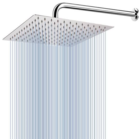 Voolan Regenduschkopf mit Verlängerungsarm, Edelstahl, ultradünn, Wasserfall-Regenduschköpfe, hoher Durchfluss, quadratisch, fester Duschkopf (30,5 cm Duschkopf mit 38,1 cm Duscharm, Chrom)
