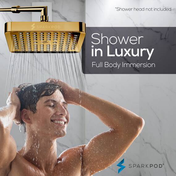 SparkPod Fixed Shower Head - High Pressure Rain - Luxury Modern Look - Easy Tool Free Installation - The Perfect Adjustable Replacement (Gold, 15cm Square)