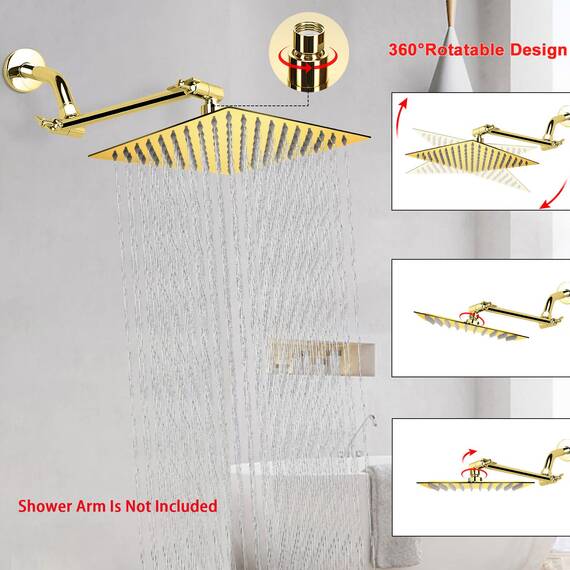 NearMoon Hochdruck-Regenduschkopf, quadratischer Duschkopf aus Edelstahl, druckverstärkendes Design, tolles Duscherlebnis auch bei niedrigem Wasserfluss (20,3 cm, Chrom-Gold)