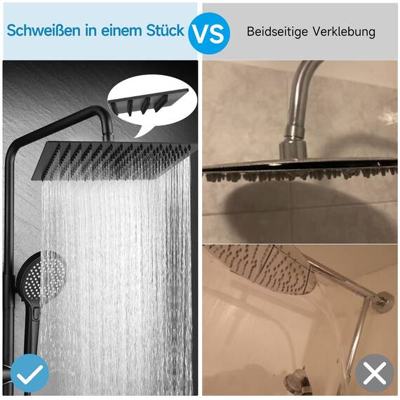 HAUSPROFI Kopfbrause 8 Zoll aus Edelstahl 304 - Duschkopf Regendusche mit Selbstreinigenden Düsen - Quadratischer Duschkopf Luxus Regenbrause Regenduschkopf - Mattschwarz (20CM)